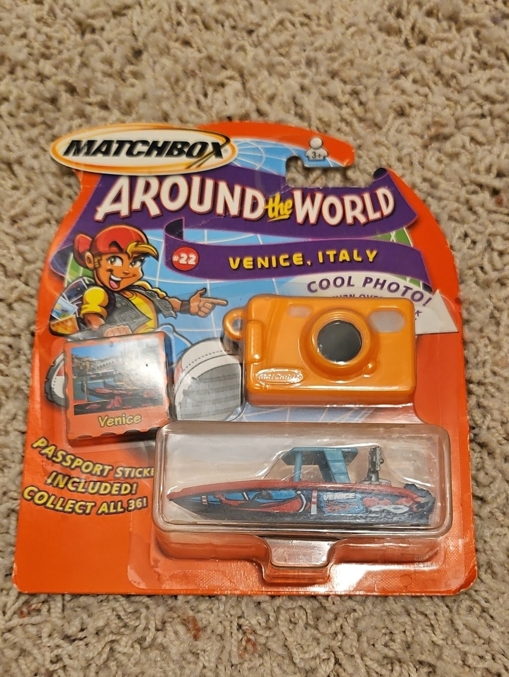 Matchbox Around the World Venice Toy Set with Orange Camera and Blue Car
